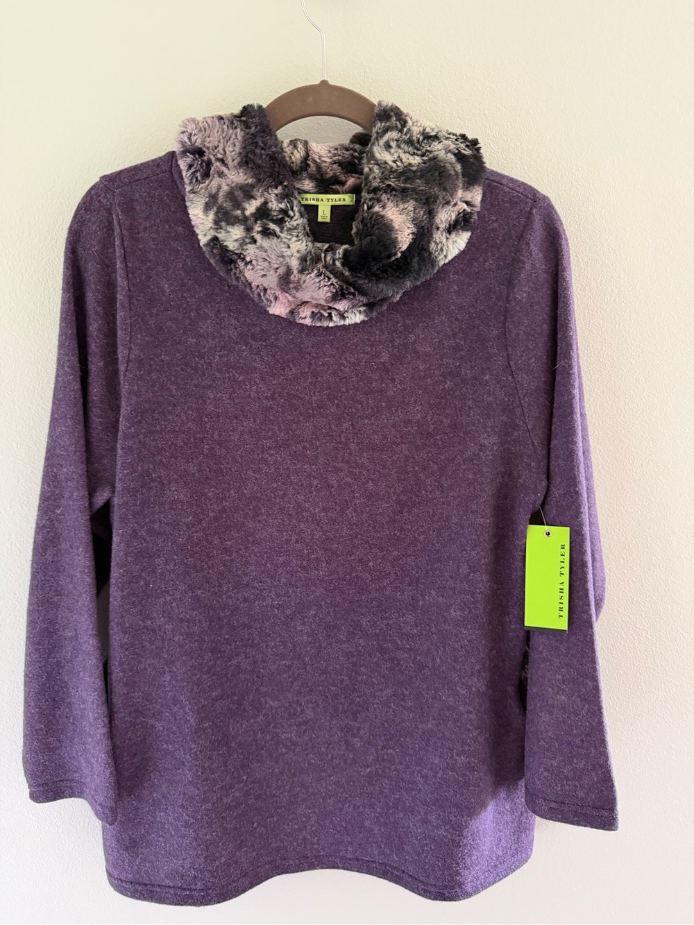 Trina Turk Purple Faux-Fur Cowl Neck Sweater